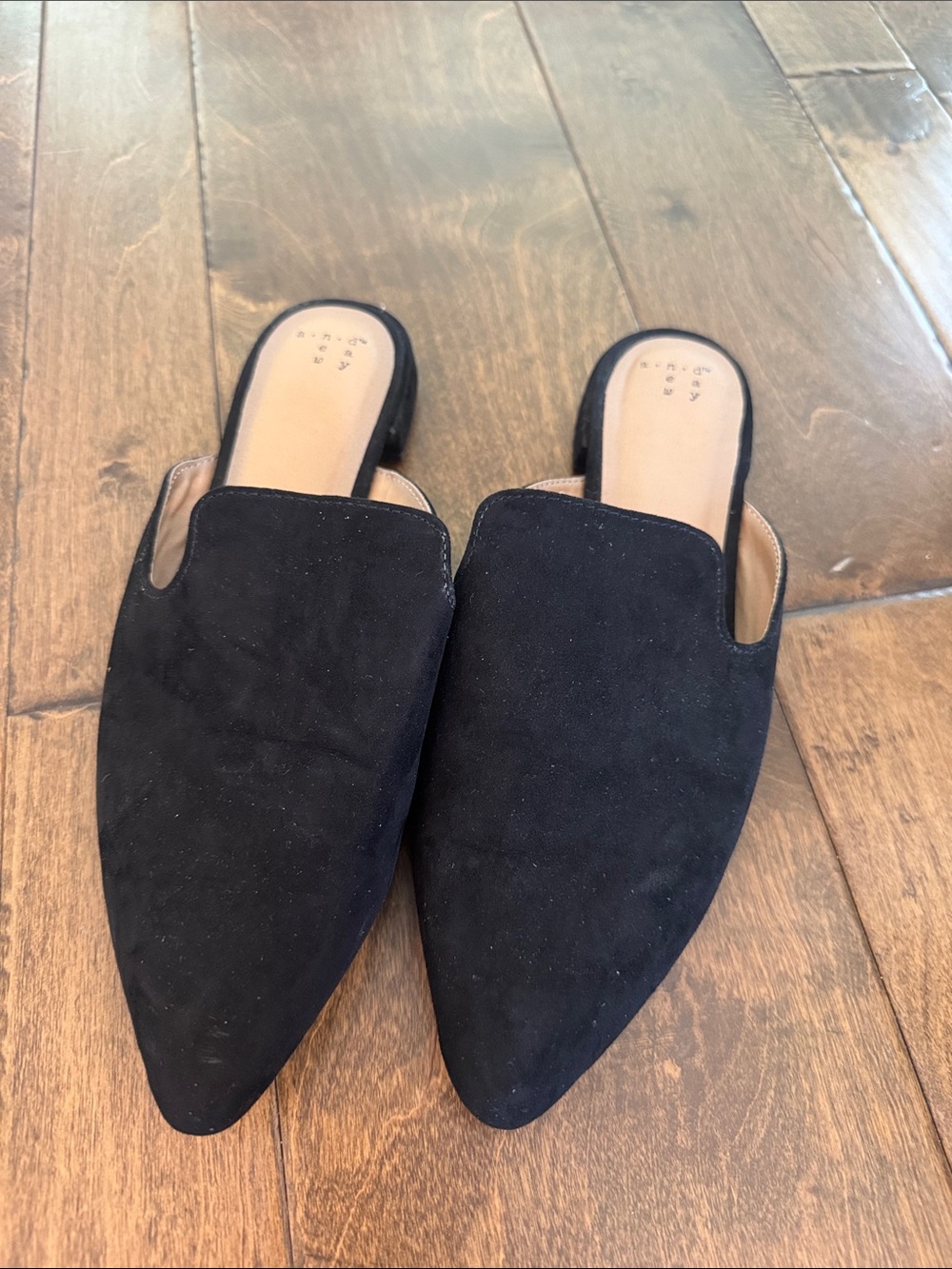 a new day Black Suede Pointed Toe Slip-On Mules
